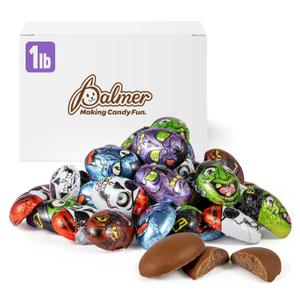 Palmer Milk Chocolate Assortments, Crisp and Crunchy Candy, Individually Wrapped Halloween Pieces, Making Candy Fun Since 1948 (1 Pound, Monster Faces), BBD: 06/18/2027