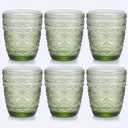 6Pcs Green Drinking Glassware, 10oz Drinking Glasses, Heavy Duty Glass Cups, Colored Embossed Glasses Set for Party Wedding Home Office Glassesware Gift