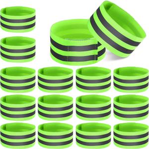 Gejoy 16 Pieces Reflective Bands Reflector Bands for Wrist, Arm, Ankle, Leg, High Visibility Reflective Gear Safety Reflector Tape Straps for Night Walking, Cycling and Running (Green)