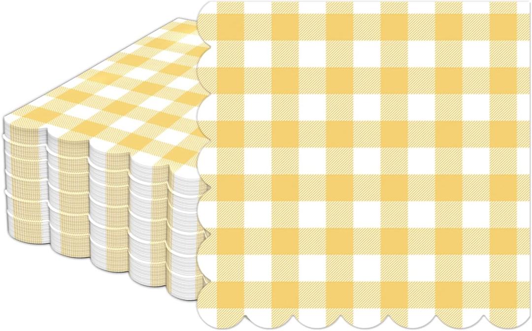 50Pcs 6.5 x 6.5inch Yellow and White Checkered Scalloped Napkins Disposable Yellow Plaid Paper Napkins Plaid Party Decoration for Birthday Picnic Family Dinner BBQ Wedding Baby Shower Party Supplies