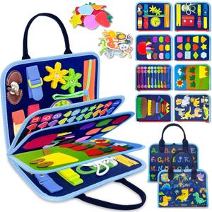 Exorany Busy Board Montessori Toys for Toddler Boy Birthday Gifts, Busy Book Sensory Learning Toys for Toddlers, Toddler Boy Airplane Car Travel Toy Educational Activities