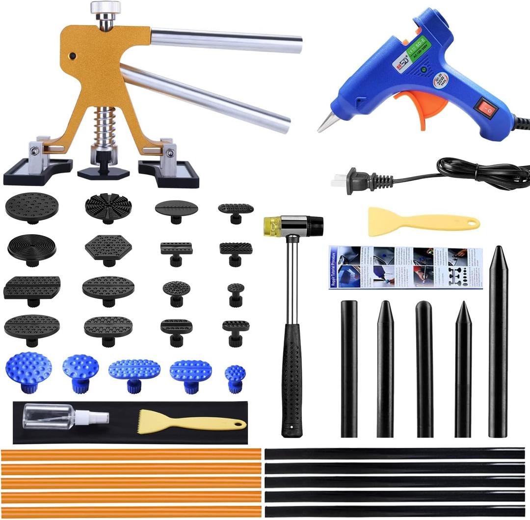 Gliston Auto Dent Puller Kit - Adjustable Golden Dent Remover Tools Paintless Dent Repair Kit Dent Lifter Puller for Car Large & Small Ding Hail Dent Removal (XL)