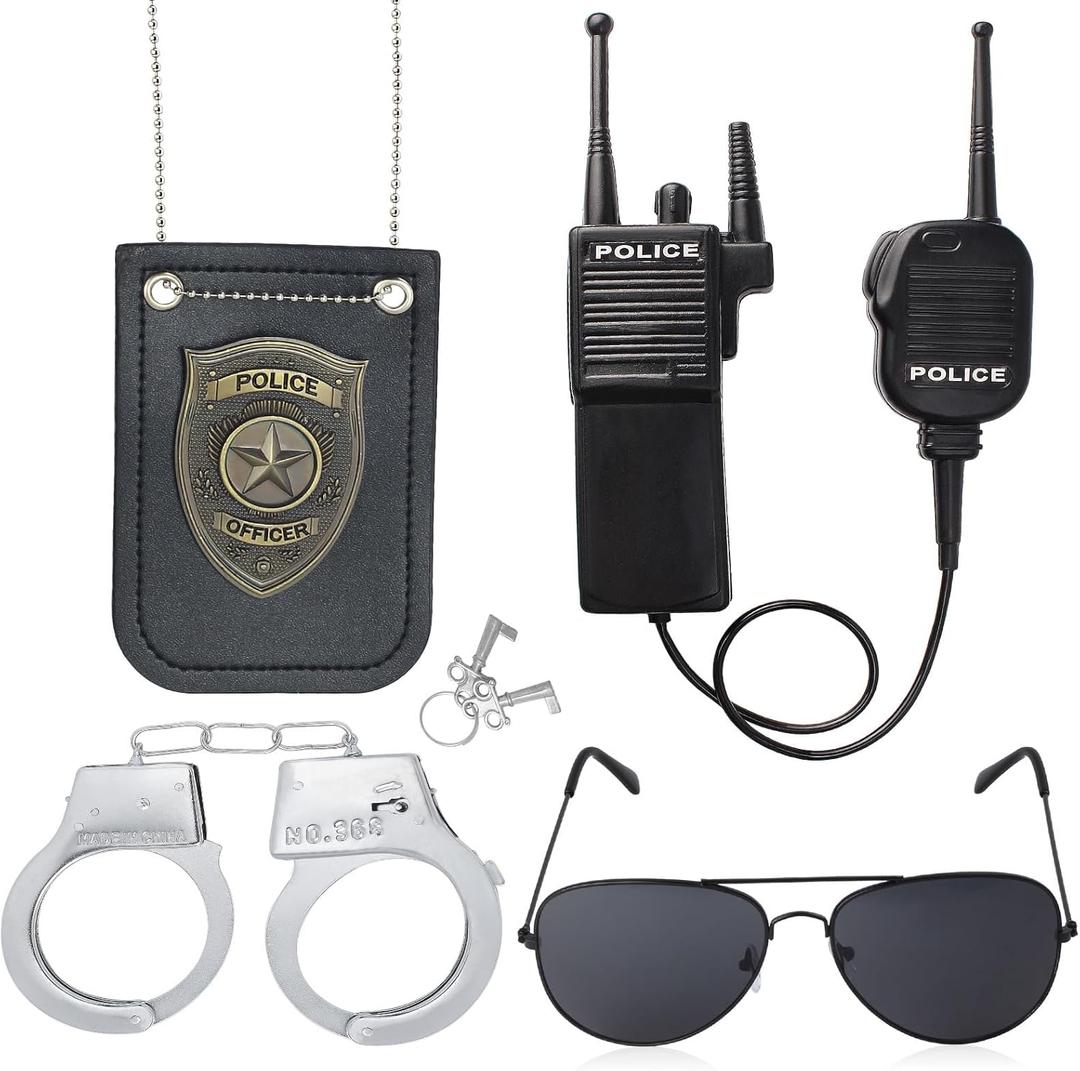 Police Pretend Play Toys Set Handcuffs Badge Cop Officer Costume for Swat Detective FBI Halloween