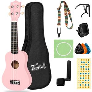 Trendy Soprano 21inch Ukulele Pink Beginner Kit Carrying Bag Tuner Strap Sqare String Fingerboard Stickers Ukulele For Beginners Adult Student Nylon String Guitar Ukelele Ukalele