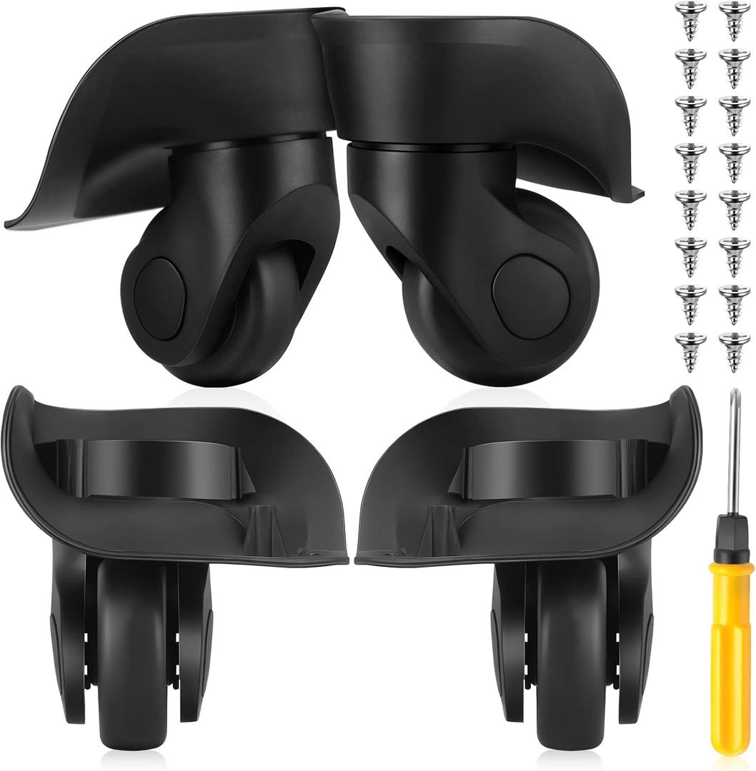 Silkfly 4 Pcs Luggage Wheels Replacement Travel Suitcase Caster Repair Kits with Screw Replacement Left and Right Wheels Mute Bearing Swivel for Luggage(Black,Large)