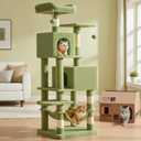 Feandrea Cat Tree, 59.5-Inch Tall Cat Tower, Plush Multi-Level Condo with 5 Scratching Posts, 2 Perches, 2 Caves, Hammock, 2 Pompoms, Grass Green UPCT192C02