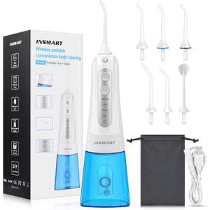 Cordless Water Dental Flosser Teeth Cleaner, INSMART Professional 300ML Tank DIY Mode USB Rechargeable Dental Oral Irrigator for Home and Travel, IPX7 Waterproof 4 Modes Irrigate for Oral Care