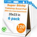 AFMAT Tabletop Sticky Easel Pad & Dry Erase Board 2 in 1, 20 x 23 in Portable Easel Stands for Teachers, Super Sticky & Bleed-Resistant, Ideal for Meetings/Training/Presentation, 20 Sheets/Pad, 6 Pads