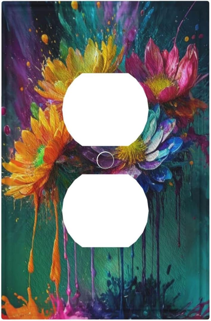 ROUGUI Colorful Petals Vibrant Colors Light Switch Cover 1 Gang Outlet Plate Single Duplex Wall Plate Covers Decorative Switchplate Covers Electrical Faceplate for Home Living Decor