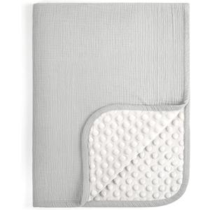 lulumoon Baby Blankets for Boys Newborn: Muslin & Minky Dotted Backing - Thermal Receiving Blanket for Stroller & Registry Gift 30"x40"Gray