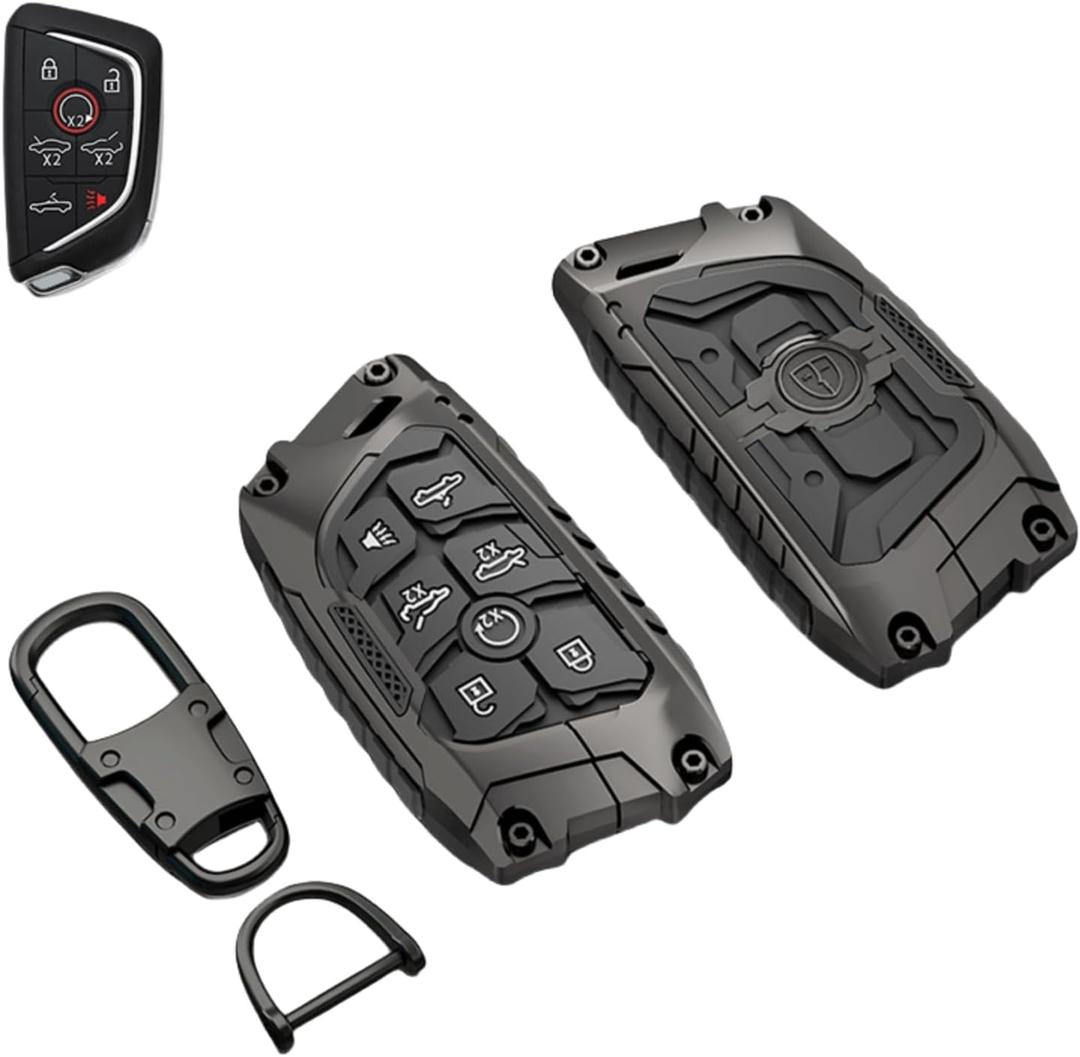 Heavy Metal Key Fob Cover Case Protector for Corvette C8, Keychain, Accessories for 2020 2021 2022 2023 2024 2025 Corvette C8 (7 Buttons)