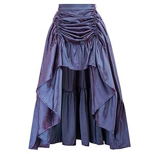Scarlet Darkness Ren Faire Skirt Women Pirate Skirt Gothic High Low Swing A-Line Long Skirt, Navy Blue, Small