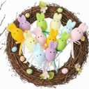 FineCheer 24 Pcs Easter Bunny Picks Faux Foam Easter Egg Picks Decorative Mini Pastel Egg Stems 7" Tall for Spring Basket Bouquets Floral Arrangement Centerpiece Wreath Party Decorations