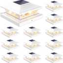 JOFIOS Solar Post Cap Lights Outdoor 12 Pack, White Deck Fence Post Lights Solar Powered with 16 LEDs 2 Lighting Modes, 4x4/5x5/6x6 Waterproof for Garden Patio Porch Backyard