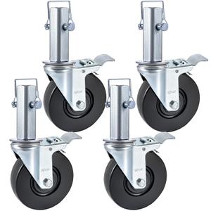 BestEquip 4 Pack 5Inch Scaffolding Rubber Swivel Caster Wheels with Dual Locking Heavy Duty Casters 1.26 Inch Square Stem 440LBS Capacity per Wheel