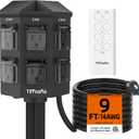 Outdoor Remote Control Power Strip, 9FT Extension Cord Waterproof, Independent Control Outlets, 6 Grounded Outlets for Outdoor Decorations, 14 AWG, 15A/1875W, ETL Listed (9 FT)