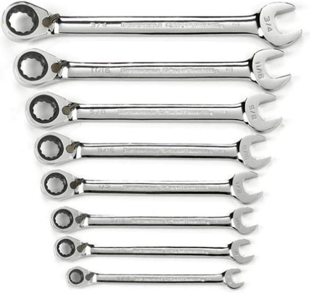 GEARWRENCH 8 Piece 72-Tooth 12 Point Reversible Ratcheting Combination SAE Wrench Set | 9533N