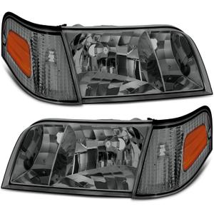 Headlights Assembly Fit For 1998-2011 Ford Crown Victoria 98 99 00 01 02 03 04 05 06 07 08 09 10 11 Ford Crown Victoria w/Corner Headlamp Replacement (Gunmetal Smoked)