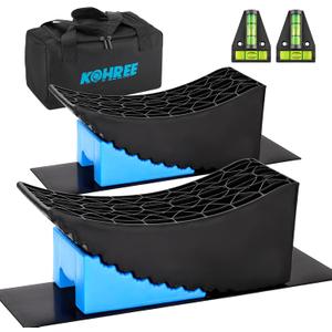 Kohree RV Leveling Blocks 6 Inch, 2 Packs Sturdy Camper Curved Levelers with 2 Wheel Chocks, 2 Rubber Mats & Carry Bag, RV Leveling System for Single Dual Axle Travel Trailers