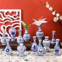 Maxcheck 12 Pcs Porcelain Blue and White Vase, Mini Chinoiserie Vintage Ceramic Oriental Vase Classic Handmade Chinese Flower Jardiniere for Home Office Table Decor