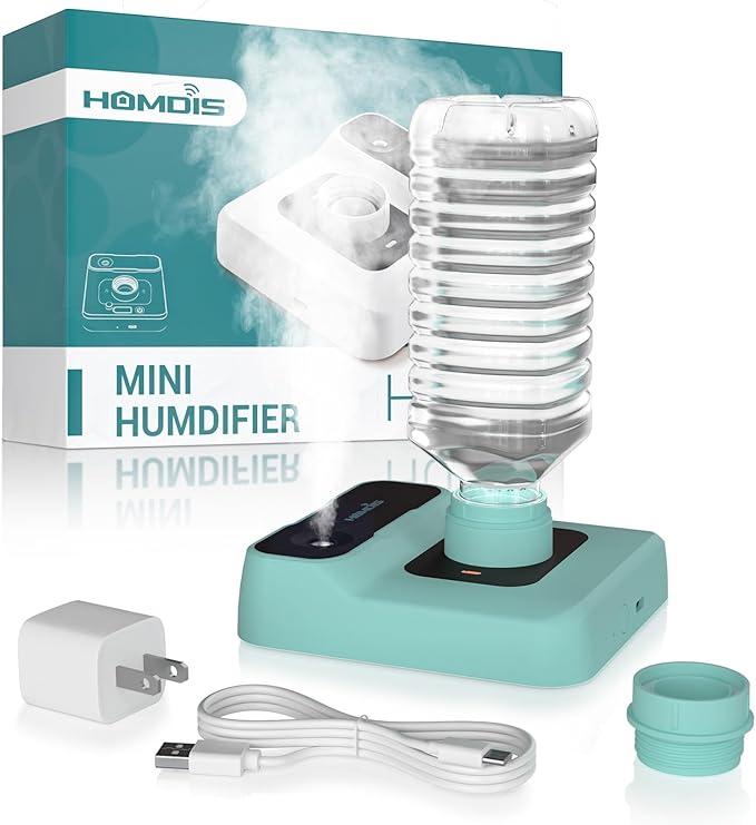 Travel Humidifier, Portable Small Humidifier for Plants, Bedroom, Office, Hotel or Car, 5000mAh Battery Operated Mini Cool Mist Humidifiers, Quiet 23dB, Auto-off, Night Light & BPA-Free, Green