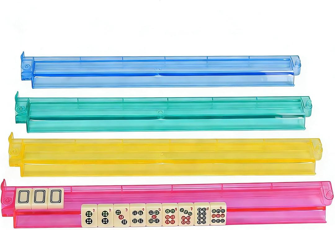Mahjong Racks with Pushers Premium One-Piece Rotating Acrylic Racks with 4 Colors, Compatible with American Mahjong