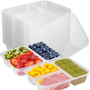 Palksky Snack Containers with Lids, 17Pack Snackle Box Container, 3 Compartment Snack Pack Tray, Plastic Condiment Containers with Lids for Snacks, Sauce, Dip, Dressing, Condiments