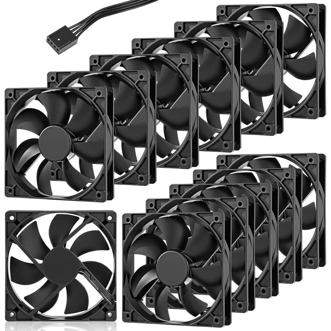 12 Pack 120 mm Computer Case Fans 3000 RPM High Performance Cooling 3 Pin 12v Double Ball Bearings Black Low Noise Long Lifespan Computer Cooling Fan for PC Cases, CPU Coolers, Radiators