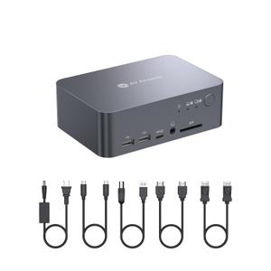AV Access KVM Switch 2 Monitors 2 Computers with Ethernet, EDID, 4K@60Hz/2K@144Hz/1080P@240Hz, KVM Docking Station Dual Monitor for Laptop & Desktop, USB-C Charge, Aluminum, 3xUSB 3.0, Power Supply