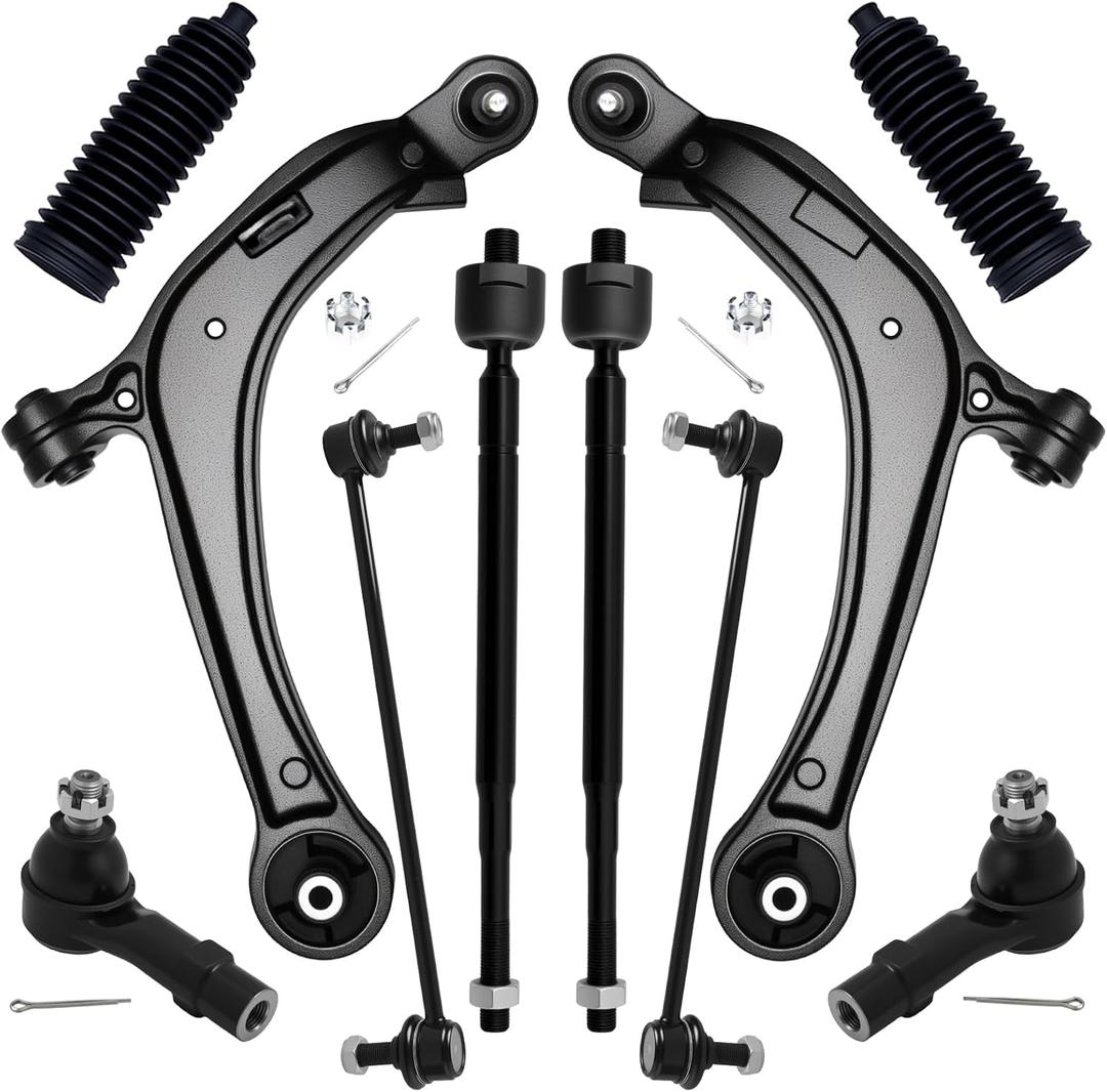 AUQDD 10Pc Front End Suspension Kit Fit For 2011-2017 Ho-nda Odyssey, 2 Lower Control Arm w/Ball Joint 2 Sway Bar Link 4 Outer & Inner Tie Rod End 2 Boots (# K622002 K622210 K750304 ES800333 EV800909)