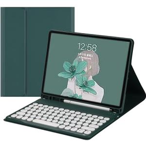 Keyboard Case for Galaxy Tab S10 Lite / S10 FE / S9 FE / S9 / S8/S7 with S Pen Holder, Slim Cover with Round Key Cute Candy Magnetic Detachable Keyboard, Teal
