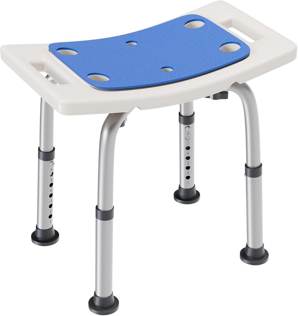 Shower Chair for Elderly Shower Seat for Inside Tub Tool-Free Shower Stool 6 Adjustable Heights Bathtub Chairs for Disabled and Seniors (350lb&Standard Blue Cushion)