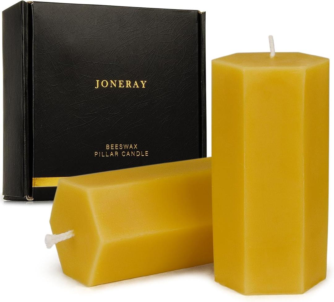 Natural Beeswax Pillar Candles 2x4Inch,Smokeless Dripless Pure Beeswax Candle,Unscented Candle for Wedding, Dinner, Church(Pack of 2)