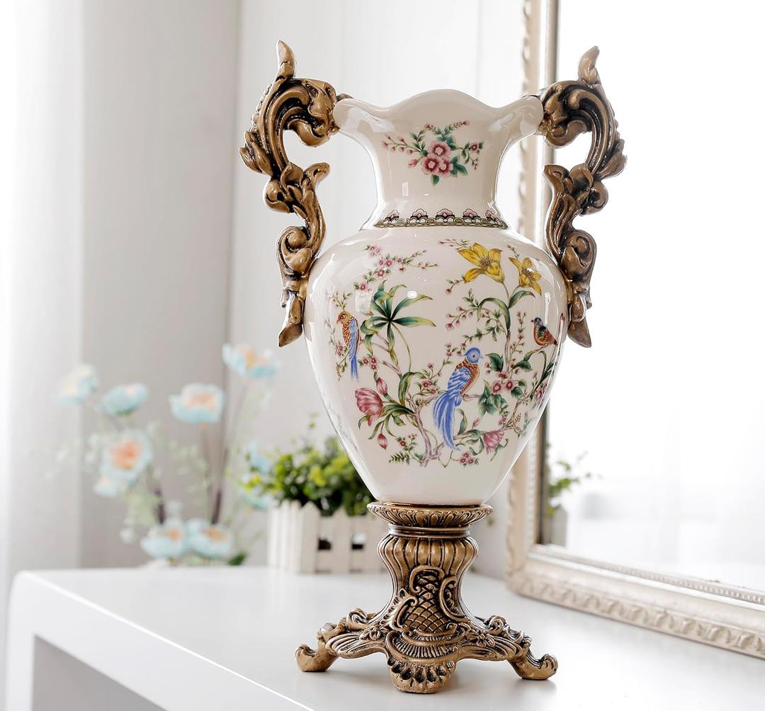 Tall Floor White Ceramic Vase for Pampas Grass Flowers -16.1" Tall, Unique Design ice Cracked Ceramic vase for Home Decor, Sophisticated Vessel for Decorative Branches & Dried Flowers.