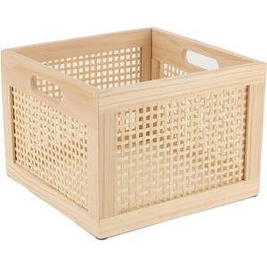 YAHUAN Bamboo Wooden Storage Box Cube Storage Organizer Bins Decorative Wood Square Basket Wood Crates Wicker Storage Cubes Basket Organizer for Home,Office,Closet,Shelf (cube bamboo)