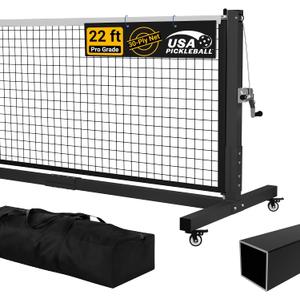 Pro Pickleball Net - 22ft Tournament-Grade, Heavy Duty Steel Frame, 30-ply Sturdy Net, Hand Winch System, Universal Wheels, 600D Carrying Bag, Perfect for Indoor & Outdoor Use, Black/Yellow, 22ft x 34"