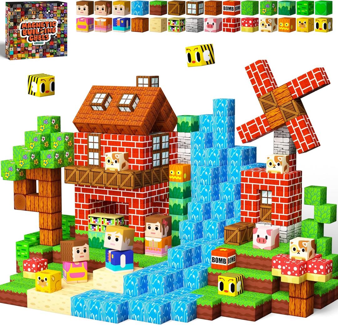idoot 100PCS Magnetic Building Blocks for Kids, Magnetic Cube Game for Boys and Girls, STEM Sensory Building Toys for 3 4 5 6 7 8 9 10 11 12 Year Old Christmas Birthday Gifts