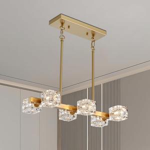 XINGQI Gold Linear Chandelier Sputnik 6-Light Rectangular Kitchen Island Light Fixture Metal Industrial Farmhouse Pendant for Dining Room, Living Room, Bedroom (6 Light-Rectangular-Gold)