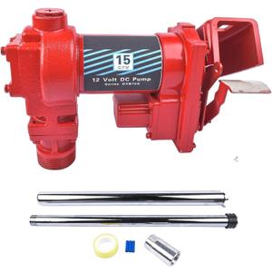 12V 15 GPM Fuel Transfer Pump High Flow for Gas Diesel Kerosene Mineral Spirits Heptane Biodiesel (Red Pump only)