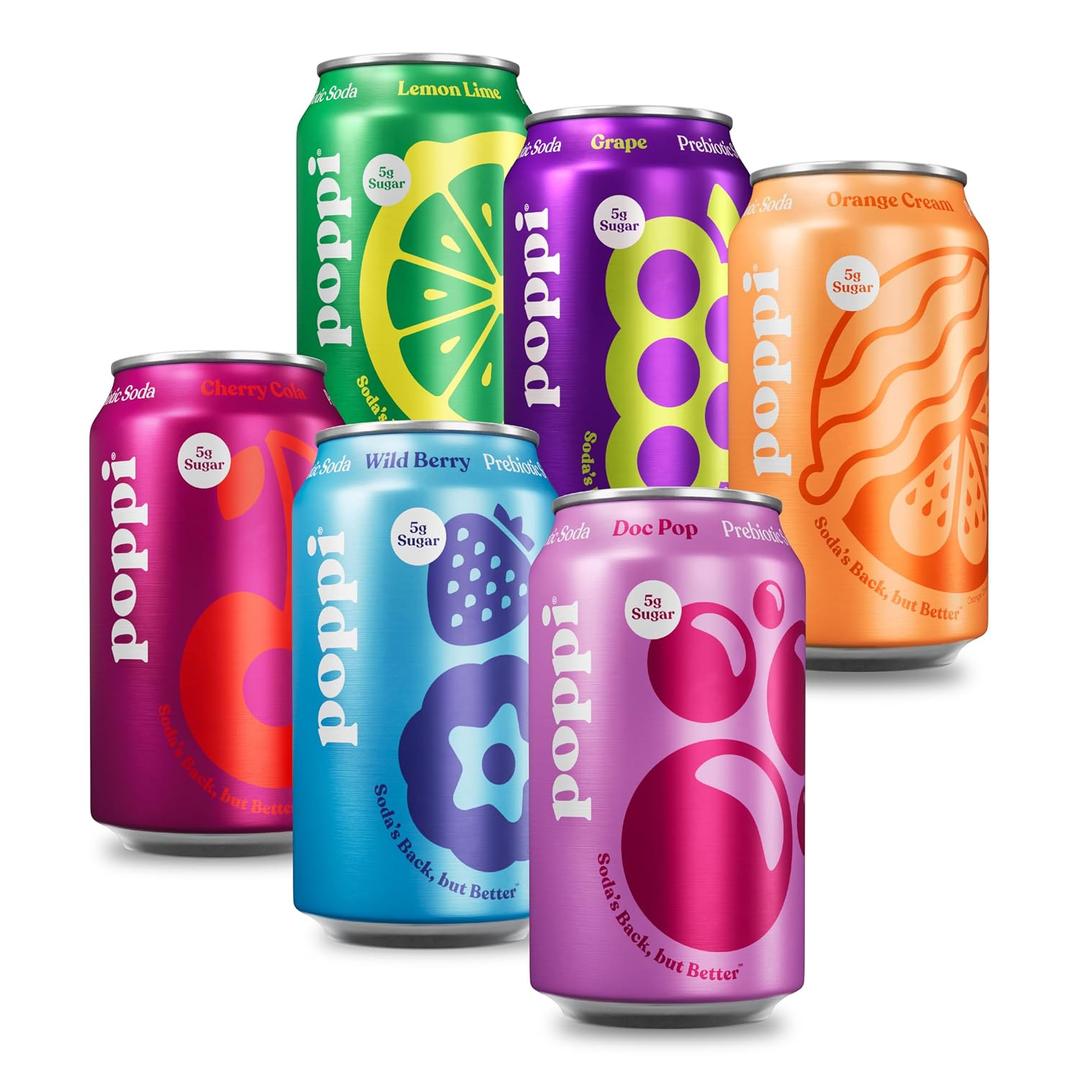Poppi Sparkling Prebiotic Soda Beverage with Apple Cider Vinegar, Seltzer Water and Fruit Juice, Crowd Pleasers Variety Pack, 12 Fl Oz, Pack of 12, Packaging May Vary (EXP 02/01/27)