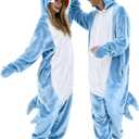 vavalad Shark Onesie Adult Shark Halloween Costumes Cosplay (Large, Blue Zipper)