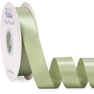 Ribbli Dusty Sage Satin Ribbon Double Faced Satin 1 inch x Continuous 50 Yards-Sage Ribbon for Gift Wrapping Crafts Wedding Decoration Bows Bouquet Floral Arrangement