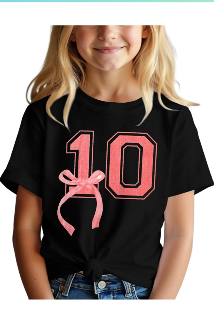 CM C&M WODRO 10th Birthday Shirt Girl Pink Bow Graphic Tee 10 Year Old Birthday Party T-Shirt Girl Summer Short Sleeve Tops Size L