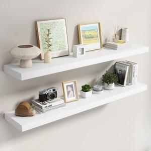 Dreamland 55 Inch White Floating Shelves for Wall,8 Inch Deep Floating Shelves,55" W x 8" D Wall Shelves for Bedroom,Living Room, Kitchen,Bathroom,Set of 2