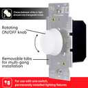 GE Single Pole Rotating Dimmer Switch, Rotate On/Off, Use with Dimmable LED, CFL, and Incandescent Bulbs, Includes Two Knob Colors, UL Listed, White/Light Almond, 18021