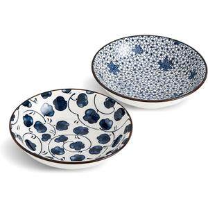 Ceramic Cat Bowls Set of 2, Vintage Blue and White Pet Dog Bowl for Food & Water, 5.5 in Small Kitten Wide Shallow Dishes for Indoor Cats