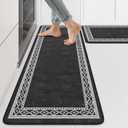 KIMODE Anti Fatigue Kitchen Mats 17"x47"+17"x29", Farmhouse Kitchen Rugs Sets of 2, Cushioned Non Skid Kitchen Mats for Floor, Comfort Kitchen Floor Mats for Sink Laundry Desk Black