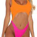 Sovoyontee Women's Sexy One Piece Swimsuits Cheeky Thong Bikini Bathing Suit, Large