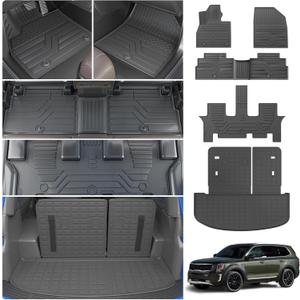 Floor Mats Compatible with 2020-2025 Kia Telluride 7&8 Seats Cargo Mat Cargo Liner All Weather Back Seat Cover Protector 2024 Telluride Accessories (Trunk Mat with Backrest Mats+Floor Mats)