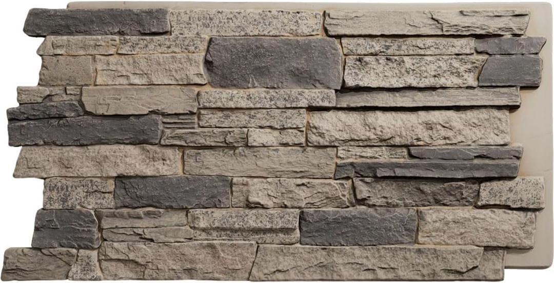 Ekena Millwork 49"W x 25 1/2"H x 1 1/4"D Acadia Ledge Stacked Stone, StoneWall Faux Stone Siding Panel, Smokey Ridge